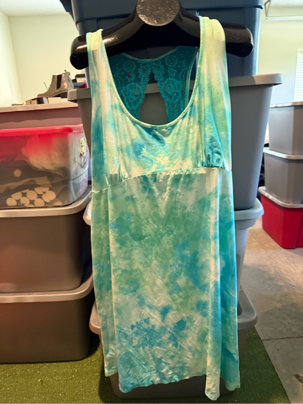Tie-Dye Teal Racerback Tank Dress mp29